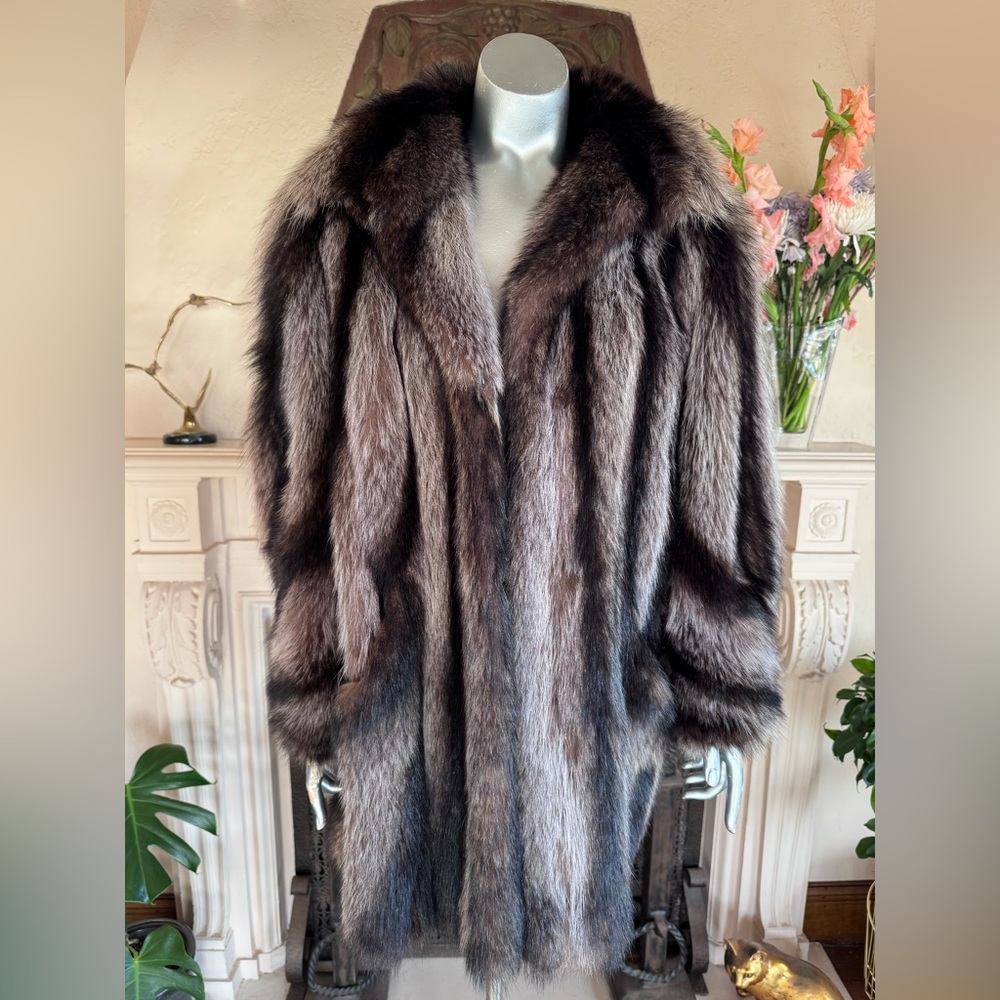 Bold High Contrast Vintage Raccoon Fur Coat